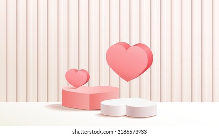 Pastel  abstract 3d room with realistic stand or podium heart shape
