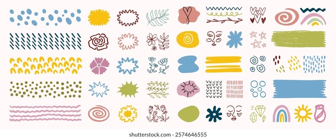 pastel abstract cute color shape aesthetics collection. geometric mephis style elements for girl set. Colorful childish and nature shapes isolated on white background. . Vector illustration