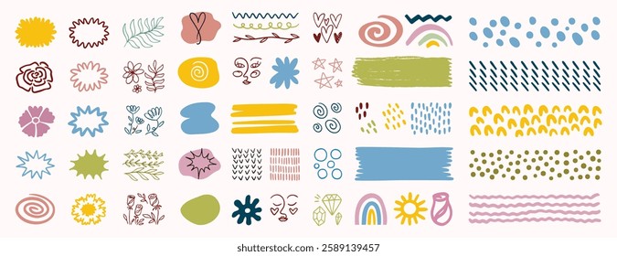 pastel abstract cute color shape aesthetics collection. geometric mephis style elements for girl set. Colorful childish and nature shapes isolated on white background. . Vector illustration