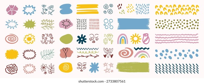 pastel abstract cute color shape aesthetics collection. geometric mephis style elements for girl set. Colorful childish and nature shapes isolated on white background. . Vector illustration