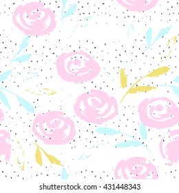 Pastel abstract floral pattern on scribble background. Hand drawn retro repeat print for wrapping, wallpaper, card