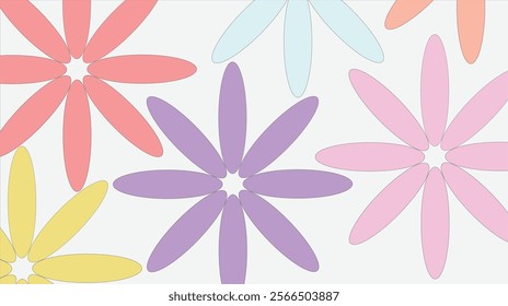 Pastel abstract floral vector pattern, floral vector pattern featuring large abstract flower shapes in soft pink, purple, yellow, and blue tones.