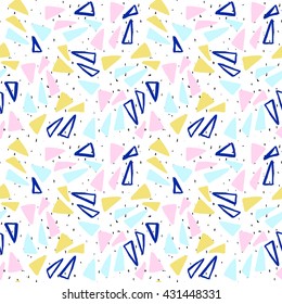Pastel abstract geometrical pattern on scribble background. Hand drawn retro repeat print for wrapping, wallpaper, card