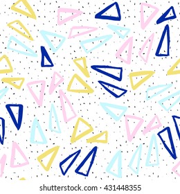 Pastel abstract geometrical pattern on scribble background. Hand drawn retro repeat print for wrapping, wallpaper, card