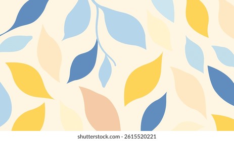 pastel abstract leaf pattern with soft yellow blue tones