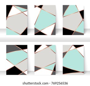 Pastel abstract pattern background with golden line, for business brochure cover design. mint, white, grey, black and gold vector banner poster template. Scandinavian style greeting card.
