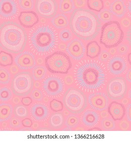 Pastel abstract pattern. Repeat pattern of soft, spring colors. Background of decorative hand-drawn suns.