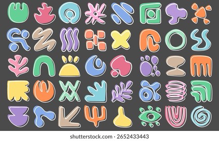 Pastel Abstract Shape Vector Set. Soft Geometric and Organic Design Elements Collection with line art. Modern elements in trendy minimalist style for social media banners or your product.