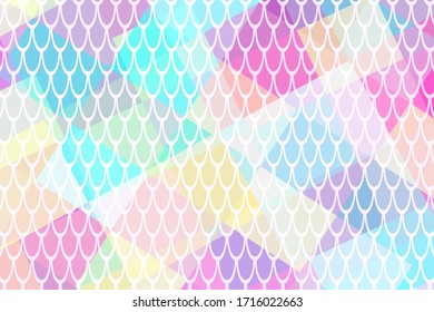 Pastel abstract vector background. Fish scale pattern over colorful abstraction. Vibrant mermaid patter in web screen resolution. Modern trendy backdrop for kids design or summer party flyer
