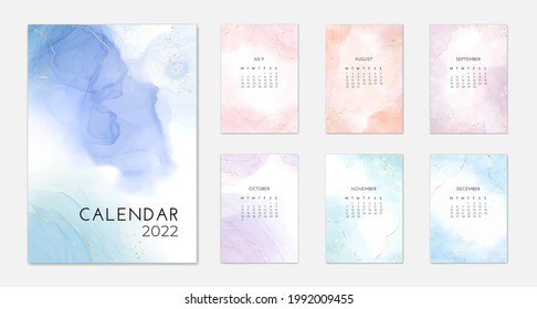 Pastel Abstract Watercolor 2022 Calendar Template Stock Vector (Royalty ...