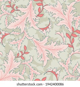 Pastel Acanthus Leaves Vector Seamless Pattern