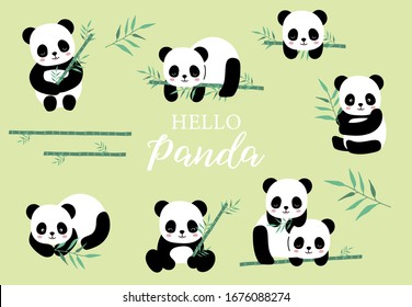 Pastel animal set with panda,bamboo illustration for sticker,postcard,birthday invitation.Editable element