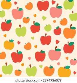 Pastel Apple Seamless Pattern.A sweet and whimsical seamless pattern of pastel apples on a yellow background.