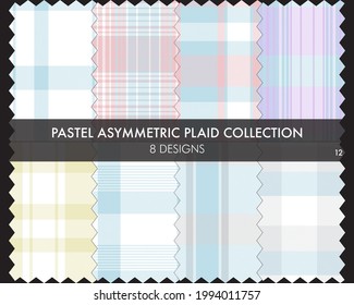 Pastel Asymmetric Plaid seamless pattern collection includes 8 designs for fashion textiles and graphics