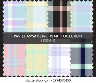 La colección de patrones sin soldadura Pastel Asimétrico Plaid incluye 8 diseños para textiles y gráficos de moda