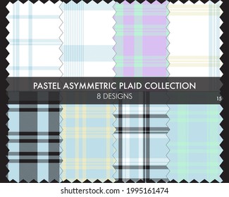 Pastel Asymmetric Plaid seamless pattern collection includes 8 designs for fashion textiles and graphics