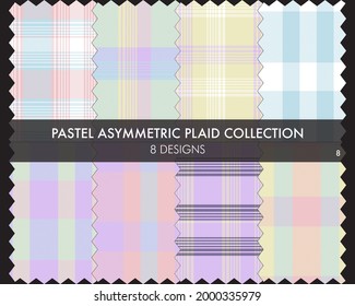 Pastel Asymmetric Plaid seamless pattern collection includes 8 designs for fashion textiles and graphics