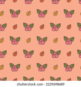 Pastel Autumn Berries, Leaves repeat pattern background design