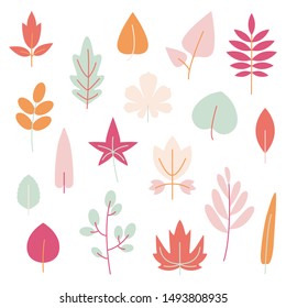 Pastel autumn leaves set. Vector floral design in flat style for child illustration