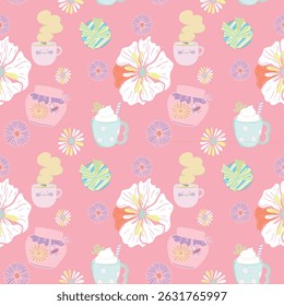 A pastel baby pattern collection featuring adorable candy ,smoothie,flower. Designed for seamless tiling and perfect for baby clothes, nursery décor, baby shower invitations, and wrapping