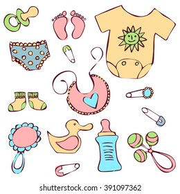 Pastel Baby Stuff Collection Stock Vector (Royalty Free) 391097362 ...