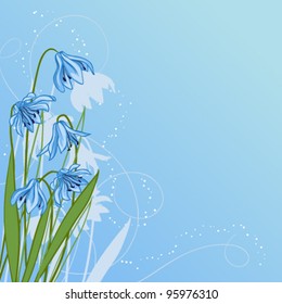 Pastel background with blue snowdrop