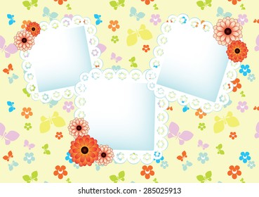 pastel background with butterflies and lace frames