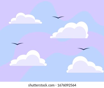 Pastel background with the clouds and birds 