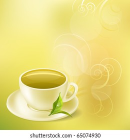 Fondo pastel con taza de té verde