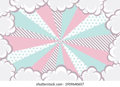Pastel background material with pop art style clouds and concentrated lines