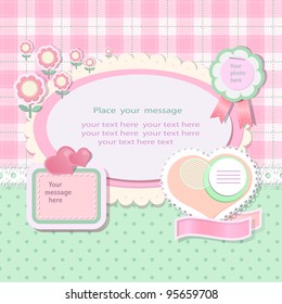 Pastel background with scrapbook elements in retro stile.