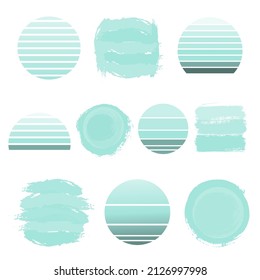 Pastel background set. Mint brush strocks and striped retro circles background. Abstract vector 