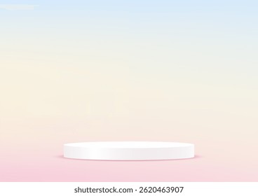 Vector de fondo pastel 3d con podio blanco. Sala de estudio abstracto 3D con podio pedestal. Espacio para la venta de productos en el Sitio web. Ilustración vectorial.