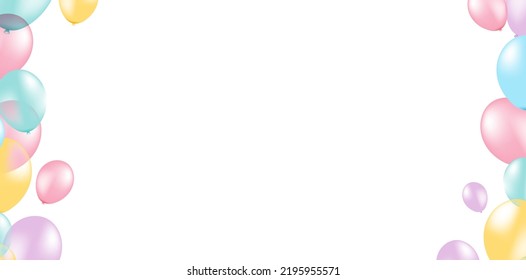 Pastel Balloons Border White Background With Gradient Mesh, Vector Illustration