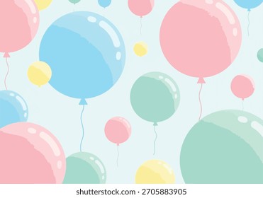 Pastel Balloons Floating Against a Light Blue Background, Festiv