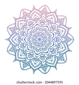 pastel beautiful Round gradient mandala on white isolated background. Vector boho mandala in green and pink colors. Mandala with floral patterns. Yoga template