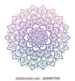 pastel beautiful Round gradient mandala on white isolated background. Vector boho mandala in green and pink colors. Mandala with floral patterns. Yoga template