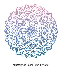 pastel beautiful Round gradient mandala on white isolated background. Vector boho mandala in green and pink colors. Mandala with floral patterns. Yoga template