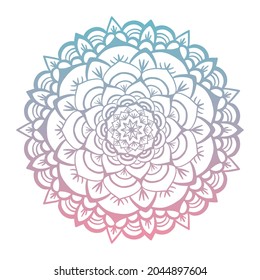 pastel beautiful Round gradient mandala on white isolated background. Vector boho mandala in green and pink colors. Mandala with floral patterns. Yoga template