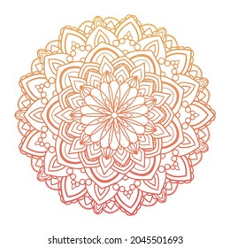 Mandala de gradiente redondeado de color pastel sobre fondo blanco aislado. Vector boho mandala en colores verde y rosa. Mandala con motivos florales. Plantilla de yoga