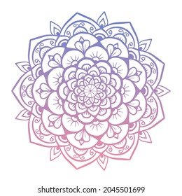 Mandala de gradiente redondeado de color pastel sobre fondo blanco aislado. Vector boho mandala en colores verde y rosa. Mandala con motivos florales. Plantilla de yoga