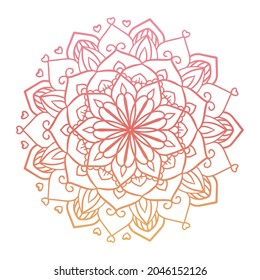 pastel beautiful Round gradient mandala on white isolated background. Vector boho mandala in green and pink colors. Mandala with floral patterns. Yoga template