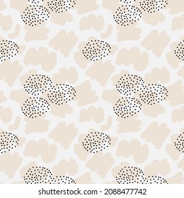 Pastel beige Doodle Abstract seamless Pattern with dots and shape. Trendy hand drawn textures Background. Abstractive design for paper, fabric, wrapping, textiles, cards, bed linen, interior decor.