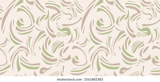 Pastel beige seamless pattern with abstract organic shapes. Vector hand drawn bold curved shape and wavy lines. Contemporary minimalist print. Plain dynamic geometric ornament