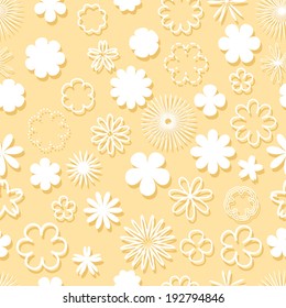 Pastel beige seamless pattern with a variety of paper flowers for summer or spring design