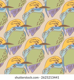 Pastel Birds and Flowers Vector Seamless Pattern n a whimsical vintage style