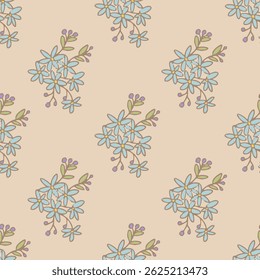 Pastel Birds and Flowers Vector Seamless Pattern n a whimsical vintage style