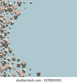 Pastel Block Vector Blue Background. 3d Cube Wallpaper. Soft Pink Box Geometric Template. Shiny Confetti Cover.