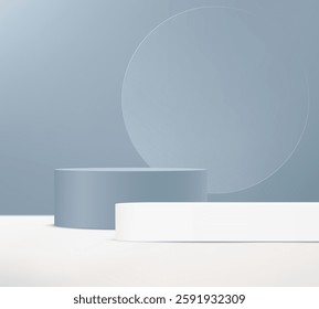 Pastel blue background vector 3d with beige podium Space for selling products on the website. Display of cosmetic products. Product display background. Vector illustration.