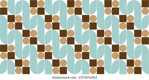 Pastel Blue and brown Mid Century Modern Geometric Seamless Pattern. Vector illustration. Batik Parang Indonesia pattern. Landscape background for your fashion, beauty, backdrop design.